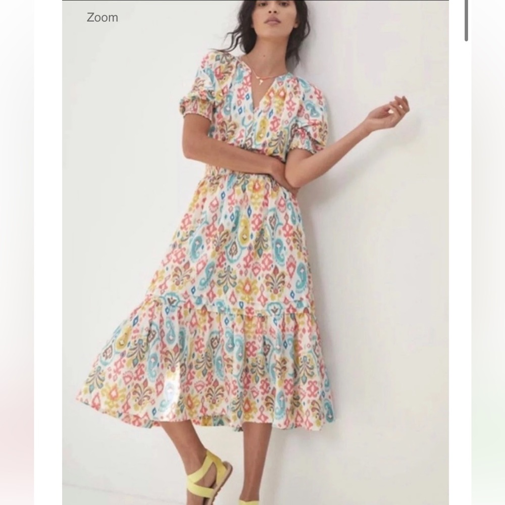 Anthropologie Maxi Dress Felipa Ikat Printed Multicolor Puff Sleeve M